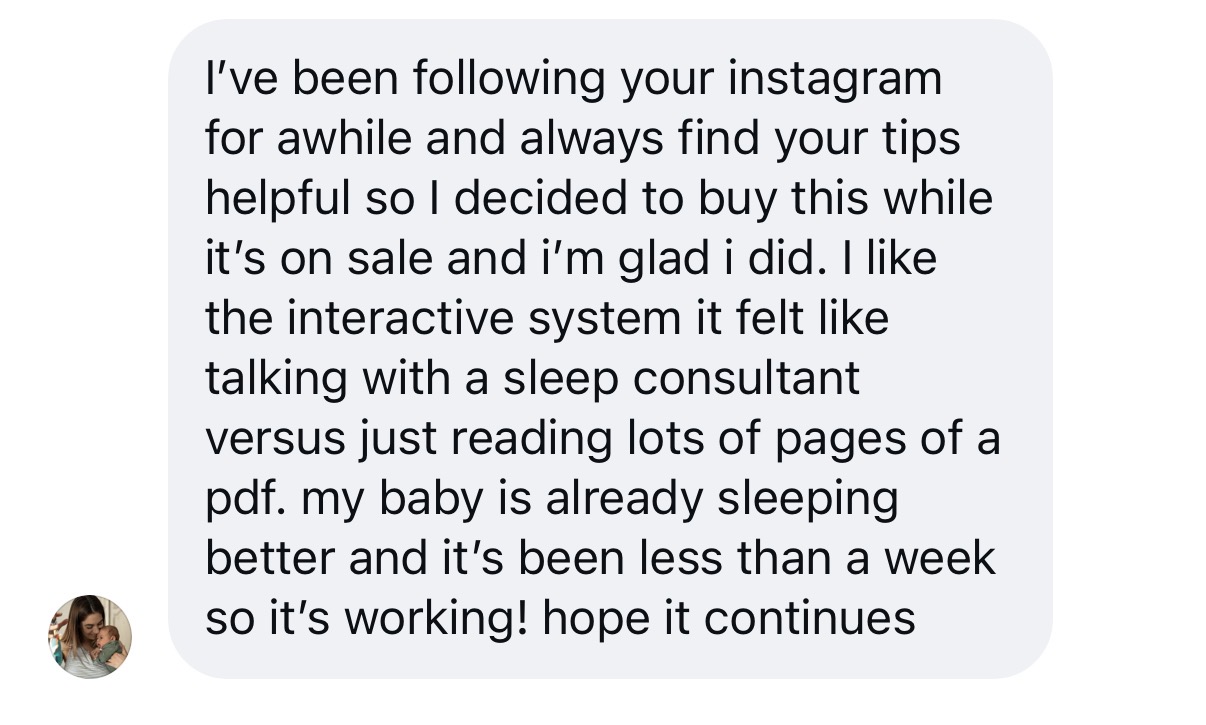 A parent's original Instagram message about the Baby Sleep Solution