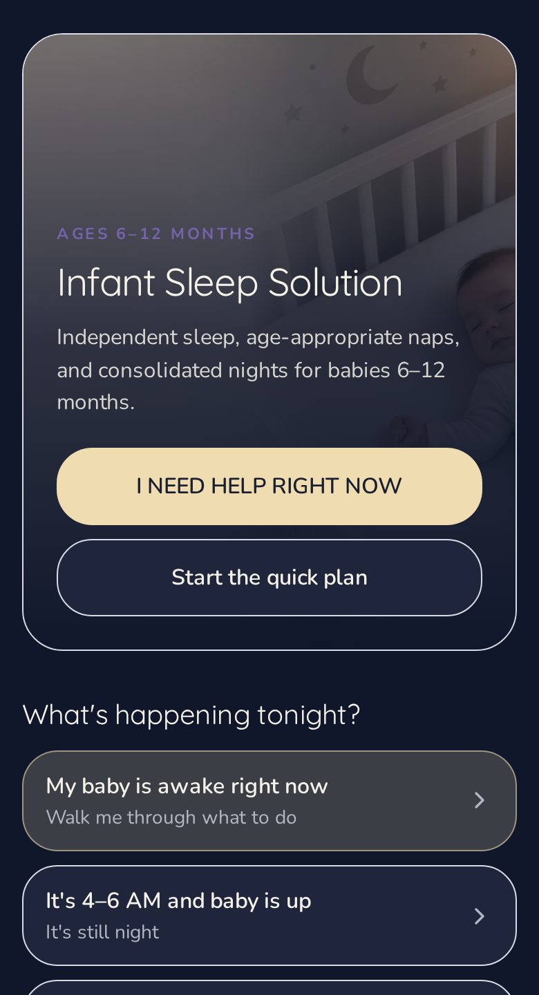 Infant Sleep Solution — Help right now screen