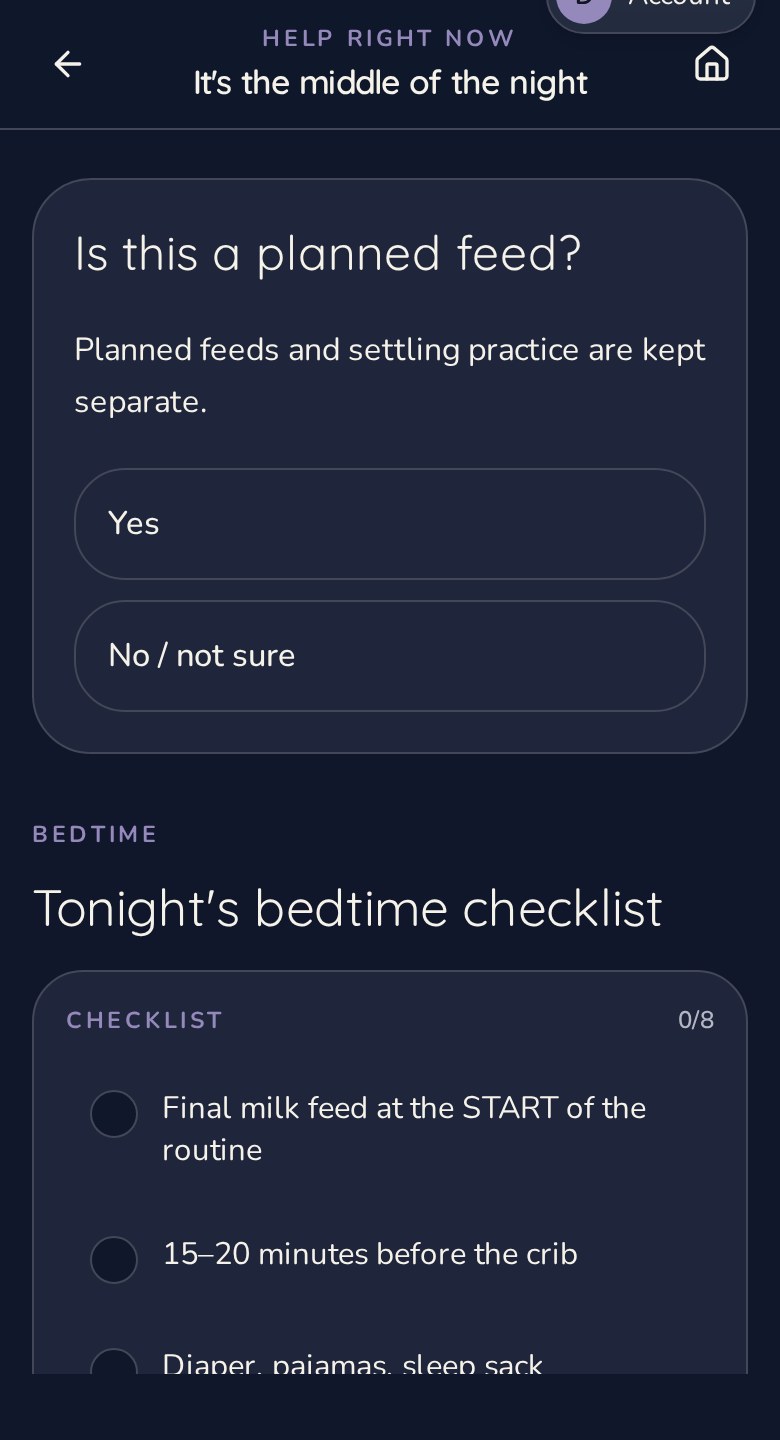 Infant Sleep Solution — One question at a time screen